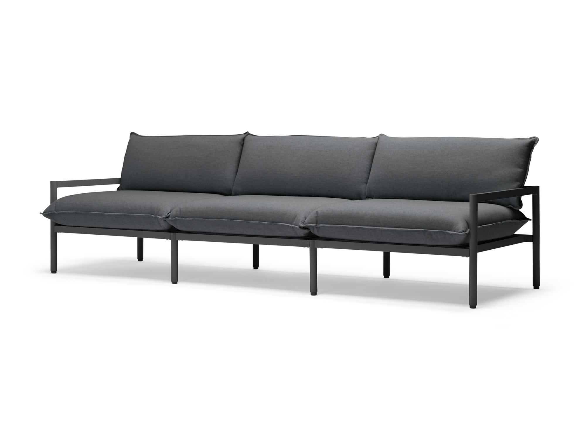 3 seat black outdoor sofa front angle view